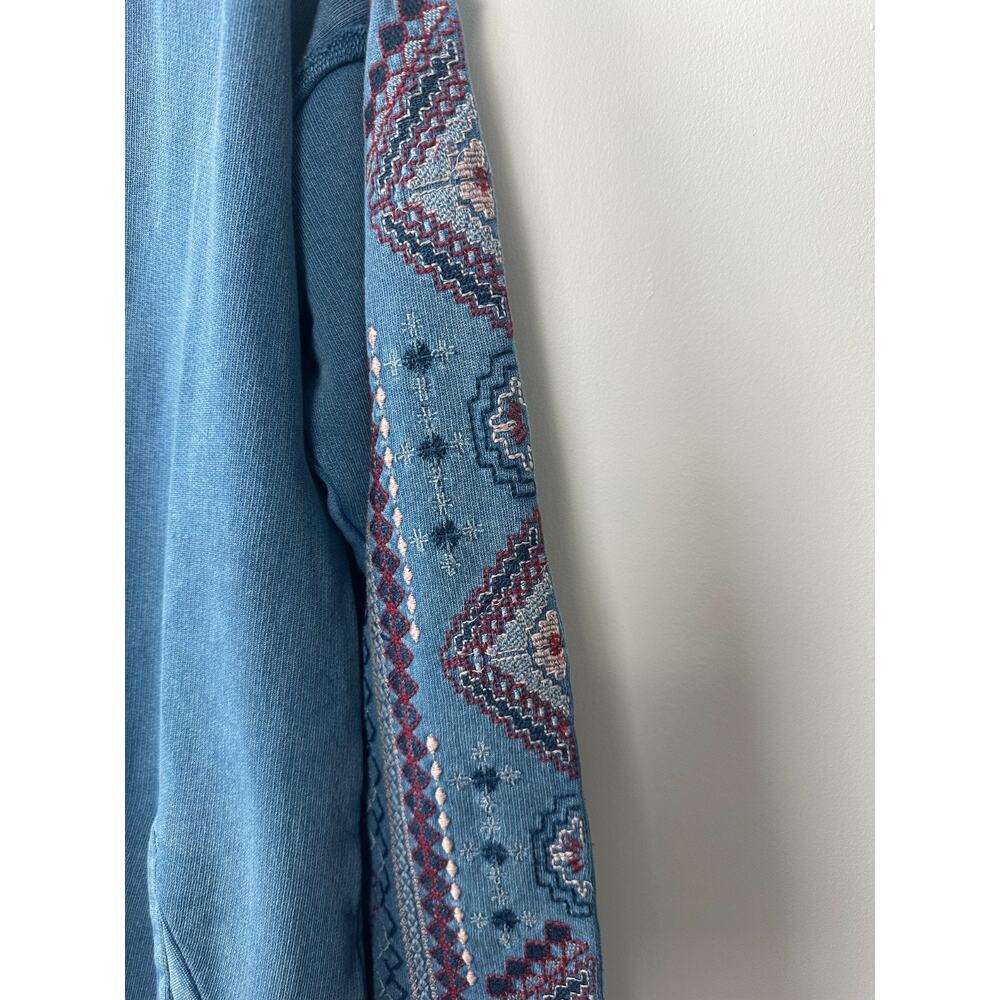 Sundance M Blue Lace Up Embroidered Sleeve Tunic Sweater Sweatshirt Catalog D60 - Picture 2 of 7